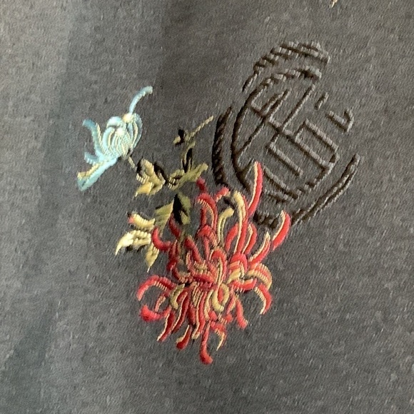 Vintage REVERSIBLE Asian Shearling Satin Embroidered Floral Open Front Jacket M - Picture 10 of 16